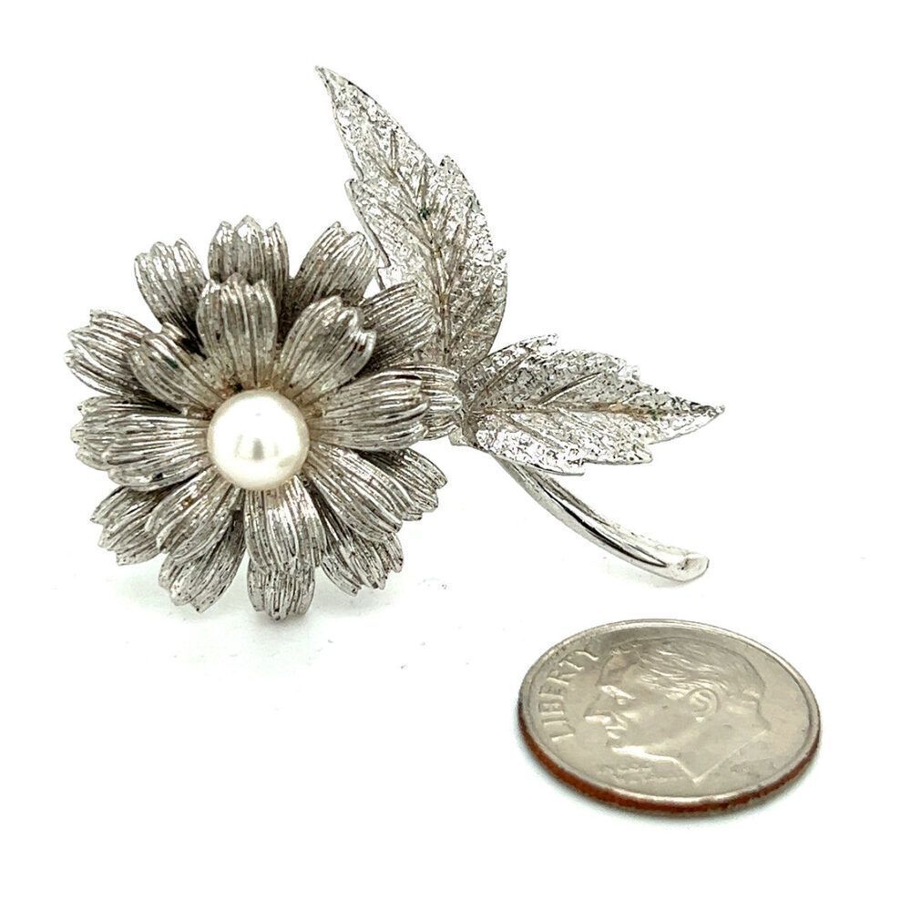Mikimoto Estate Akoya Flower Pearl Brooch Pin Sterling Silver 6.16 mm M415 - Picture 10 of 11